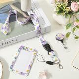 Flower Pattern ABS Plastic ID Badge Holder Sets, include Lanyard and Retractable Badge Reel, ID Card Holders with Clear Window, Rectangle, Lilac, 110x69x5.5mm