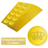 15 Sheets Gold Foil Paper Picture Stickers, Round Dot Decorative Stickers, Crown, 195x80x10mm, Sticker: 35mm in diameter, about 10pcs/sheet