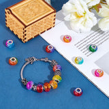 Two Tone Resin European Beads, with Silver Color Plated Brass Single Core, Rondelle, Mixed Color, 14x8.5~9.5mm, Hole: 5mm, 8 Colors, 8pcs/color, 64pcs/box