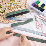 9M Flat Ethnic Style Polyester Ribbons, for Sewing Decoration, Green, 3/4 inch(20mm), about 9.84 Yards(9m)/Roll