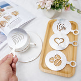 430 Stainless Steel Coffee Latte Art Molds, Coffee Stencils, Flat Round with Coffee Bean/Leaf/Heart/Cup Pattern, Stainless Steel Color, 121x86x0.6mm, Hole: 14.5mm, 4pcs/set