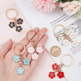 5Pcs 5 Colors Solid Color Sakura Enamel Keychain, with Alloy Findings, for Keychain Mobile Phone Bag Pendant Decoration, Mixed Color, 7.6cm, 1pc/color