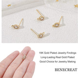 Brass Stud Earring Findings, with Loop, Cubic Zirconia, Teardrop, Clear, Real 18K Gold Plated, 7.5x4mm, Hole: 1mm, 10pcs/box