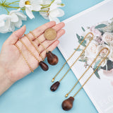 4Pcs 2 Styles Natural Wood Pendant Decorations, with Golden Plated Brass Ball Chains, Teardrop, Coconut Brown, 2pcs/style