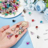 100Pcs 10 Color Crackle Glass Charms, with Iron Findings, Round, Platinum, 17x10mm, Hole: 1.8mm, 10Pcs/color