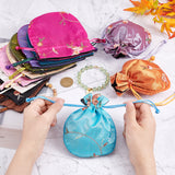 12Pcs 12 Colors Polyester Packing Pouches, Drawstring Bags, with Flower Pattern, Square, Mixed Color, 14.1x12x0.4cm, 1pc/color