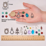 DIY Earring Making, with Alloy Links & Bead Caps, Glass Pendants, Natural Gemstone Beads, Brass Earring Hooks, Mixed Color, 135x70x30mm