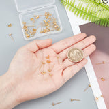 30Pcs Brass Stud Earring Findings, with Loop, with 30Pcs Brass Ear Nuts, Golden, 15x5x3mm, Hole: 1mm, Pin: 0.7mm