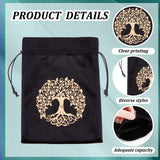 2Pcs Velvet Packing Pouches, Drawstring Bags, Rectangle, Black, Tree of Life Pattern, 18.2x12.8~13.5x0.2cm, 2pcs