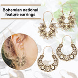 12 Pairs 12 Style Bohemia Hollow Out Heart & Flower & Teardrop & Flat Round Alloy Hoop Earrings, Iron Jewelry for Women, Mixed Color, 43.5~58mm, Pin: 0.6~0.7mm, 1 Pair/style