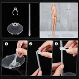 Transparent Plastic Adjustable Doll Standing Bracket, Doll/Action Figure Mini Display Holder, White, Finish Product: 7.3x9.8x20.5cm, 36Pcs/set