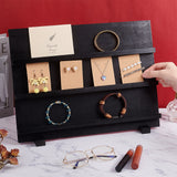 3-Tier Wooden Slant Back Jewelry Display Card Stands, Rectangle Jewelry Display Organizer Holder, for Earring Display Cards, Postcard Storage, Black, 40x14x29.7cm