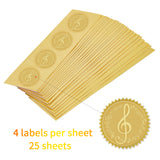 Self Adhesive Gold Foil Embossed Stickers, Medal Decoration Sticker, Musical Note Pattern, 5x5cm