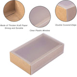 30Pcs Kraft Paper Jewelry Drawer Boxes, with PVC, Rectangle, BurlyWood, Unfold: 37.1~37.2x30x0.05cm, fold: 17x10x4cm, inner size: 15x8x4cm