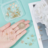 30Pcs 3 Style Brass Stud Earring Findings, with Horizontal Loops and 30Pcs Ear Nuts, Flower & Flat Round, Golden, 12~14.5x9~13mm, Hole: 1mm, Pin: 0.6mm, 10Pcs/style