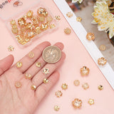 80Pcs 8 Style Brass Bead Caps, Flower, Real 18K Gold Plated, 4~13.5x4~13.5x1.5~6mm, Hole: 0.9~1.4mm, 10pcs/style