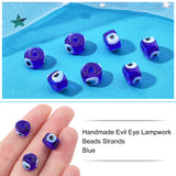 Handmade Evil Eye Lampwork Beads Strands, Column, Blue, 8.5x6~7mm, Hole: 2mm, about 53~56pcs/strand, 13.78 inch~14.17 inch(35cm~36cm)