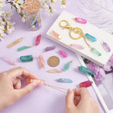 20Pcs Electroplated Natural Quartz Crystal Pendants, Light Gold Plated Copper Wire Wrapped Faceted Nuggets Charms, Mixed Color, 30~45x8~15x5~8mm, Hole: 3.5mm