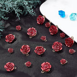 40Pcs 2 Style Valentine's Day Rack Plating Alloy Pendants, with ABS Plastic, Cadmium Free & Lead Free, 3D Dark Red Rose Flower, Light Gold, 10.5~18x8.5~14.5x5~8mm, Hole: 1.4~1.5mm, 20pcs/style