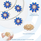 4Pcs Alloy Rhinestone Shank Buttons, 1-Hole, Flower, Light Gold, Sapphire, 41x39x8mm, Hole: 4.3mm