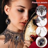 Resin Oval Pendant Dangle Earrings and Lace Choker Necklaces, Gothic Jewelry for Women, Antique Bronze, 14.37 inch(36.5cm), 12.20 inch(31cm), 55mm, Pin: 0.6mm