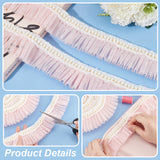 4 Yards Polyester Pleated Lace Trim, with Plastic Pearl Beads, Pink, 2-3/8 inch(60mm)