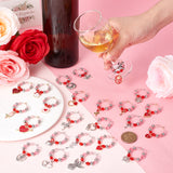 Valentine's Day Theme Alloy Enamel & 304 Stainless Steel & Plastic Wine Glass Charms, with Brass Hoop Earring Findings and Acrylic Bead, Mixed Shapes, Mixed Color, 46~60mm, 24 style, 1pc/style, 24pcs/set