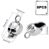 8Pcs 304 Stainless Steel Pendants, Skull, Antique Silver, 20x9x13mm, Hole: 3.5mm