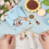 Cat & Coffee Cup Stitch Markers, Alloy Enamel Crochet Lobster Clasp Charms, Locking Stitch Marker with Wine Glass Charm Ring, Mixed Color, 3.3~4.3cm, 5 style, 2pcs/style, 10pcs/set