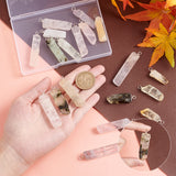 20Pcs Natural Mixed Quartz Pendants, Twisted with Silver Tone Copper Wire, Rectangle Charm, 35.5~53x9~11x6~8.5mm, Hole: 3~4mm