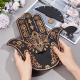 Hamsa Hand Wooden Crystal Sphere Display Stands, Witch Stuff Wiccan Altar Decor, Witchy Supplies Small Tray, for Witchcraft, Black, 250x54.5x300mm