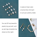 32Pcs 4 Style Clear Cubic Zirconia Link, with Brass Findings, Flower & Diamond, Mixed Color, 10~15x6~9x4~4.5mm, Hole: 1mm, 8pcs/style