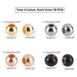 304 Stainless Steel Spacer Beads, Round, Mixed Color, 3x2mm, Hole: 1~1.2mm, 4 colors, 20pcs/color, 80pcs/box