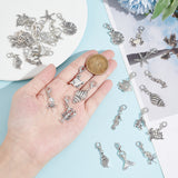 Sea Animal Theme Tibetan Style Alloy Pendant Decoration, with Lobster Claw Clasps, Antique Silver & Platinum, 30~38mm, 15 style, 2pcs/style, 30pcs/set