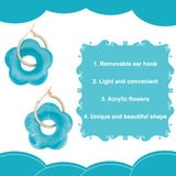 6 Pairs 6 Colors Cute Acrylic Flower Dangle Hoop Earrings, Light Gold Alloy Jewelry for Woman, Mixed Color, 36mm, Pin: 0.7mm, 1 Pair/color
