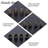 4Pcs Tibetan Style Alloy European Beads, Large Hole Beads, Skull Head, Antique Bronze, 22x16x13mm, Hole: 5mm