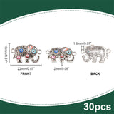Alloy Enamel Connector Charms, Elephant with Evil Eye, Antique Silver, Colorful, 22x13x2mm, Hole: 1.8mm, 30pcs/box