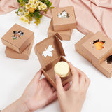 Folding Kraft Paper Cardboard Jewelry Gift Boxes, Square with Autumn Maple Leaf Visible Window, BurlyWood, Finished Product: 7.5x7.5x3cm