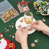 Christmas Theme Alloy Enamel Wine Glass Charms, with Brass Ring, Mixed Shapes, Mixed Color, 46~53mm, 30pcs/set