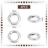 4Pcs 304 Stainless Steel Spring Gate Rings, Round Ring, Stainless Steel Color, 12x2mm, Inner Diameter: 7.5mm