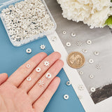 300Pcs 6 Styles Alloy Spacer Beads, Metal Findings for Jewelry Making Supplies, Disc & Flower & Bicone, Mixed Shapes, Silver, 5~8x1.5~7mm, Hole: 1~2.5mm, 50pcs/style