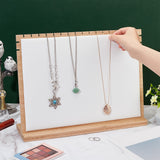 Detachable Wood Slant Back Necklace Display Stands, Pendant Necklace Holder Organizer, with PU Leather Soft Mat, Rectangle, White, Finish Product: 40x9.5x30cm