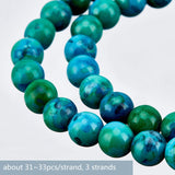 3 Strands Natural Chrysocolla Beads Strands, Dyed, Round, 8mm, Hole: 1.4mm, about 33pcs/strand, 10 inch(25.5cm)