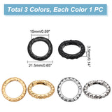 3Pcs 3 Colors 304 Stainless Steel Spring Gate Rings, O Rings, Ion Plating (IP), Mixed Color, 21.5x3.5mm, 7 Gauge, Inner Diameter: 15mm, 1pc/color