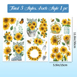 3 Sheets 3 Styles Sunflower PVC Waterproof Decorative Stickers, Self Adhesive Decals for Furniture Decoration, Flower, 300x150mm, 1 sheet/style