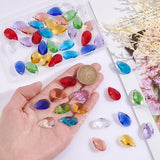 48Pcs 8 Colors Faceted Glass Pendants, Teardrop Charms, Mixed Color, 22x13x7~8.5mm, Hole: 1mm, 6Pcs/color