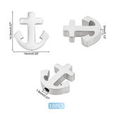 10Pcs 304 Stainless Steel Beads, Anchor, Stainless Steel Color, 14.5x14x3mm, Hole: 1.8mm