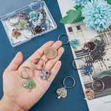 14Pcs 7 Style Chip Gemstone Keychain, with Antique Silver Plated Alloy Pendants and 316 Surgical Stainless Steel Split Key Rings, Tree, 55mm, 2pcs/style