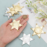 12Pcs 2 Colors Plastic Hexagram Brooch Pin, Word Deputy Sheriff Iron Badge for Costume Accessories, Mixed Color, 73x64x2mm, 6pcs/color