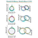 3Pcs 3 Style 304 Stainless Steel Locket Pendants, with Glass, DIY Accessories for Jewelry Pendant Making, Flat Round Charm, Rainbow Color, 25.5~36x19.5~29.5x4~6mm, Hole: 4~5mm, 1pc/style
